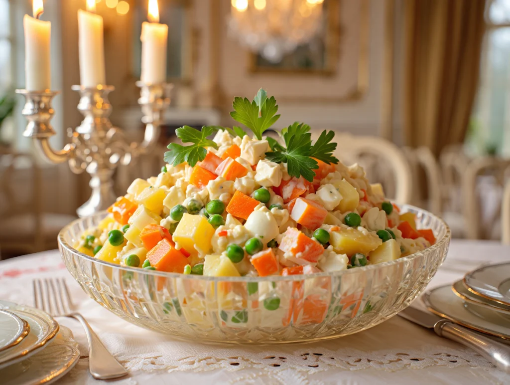 История блюда Оливье с крабовым мясом и его популярность